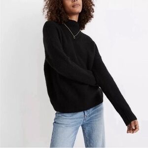 Madewell | Black Mock Neck Wool Blend Sweater, Size L